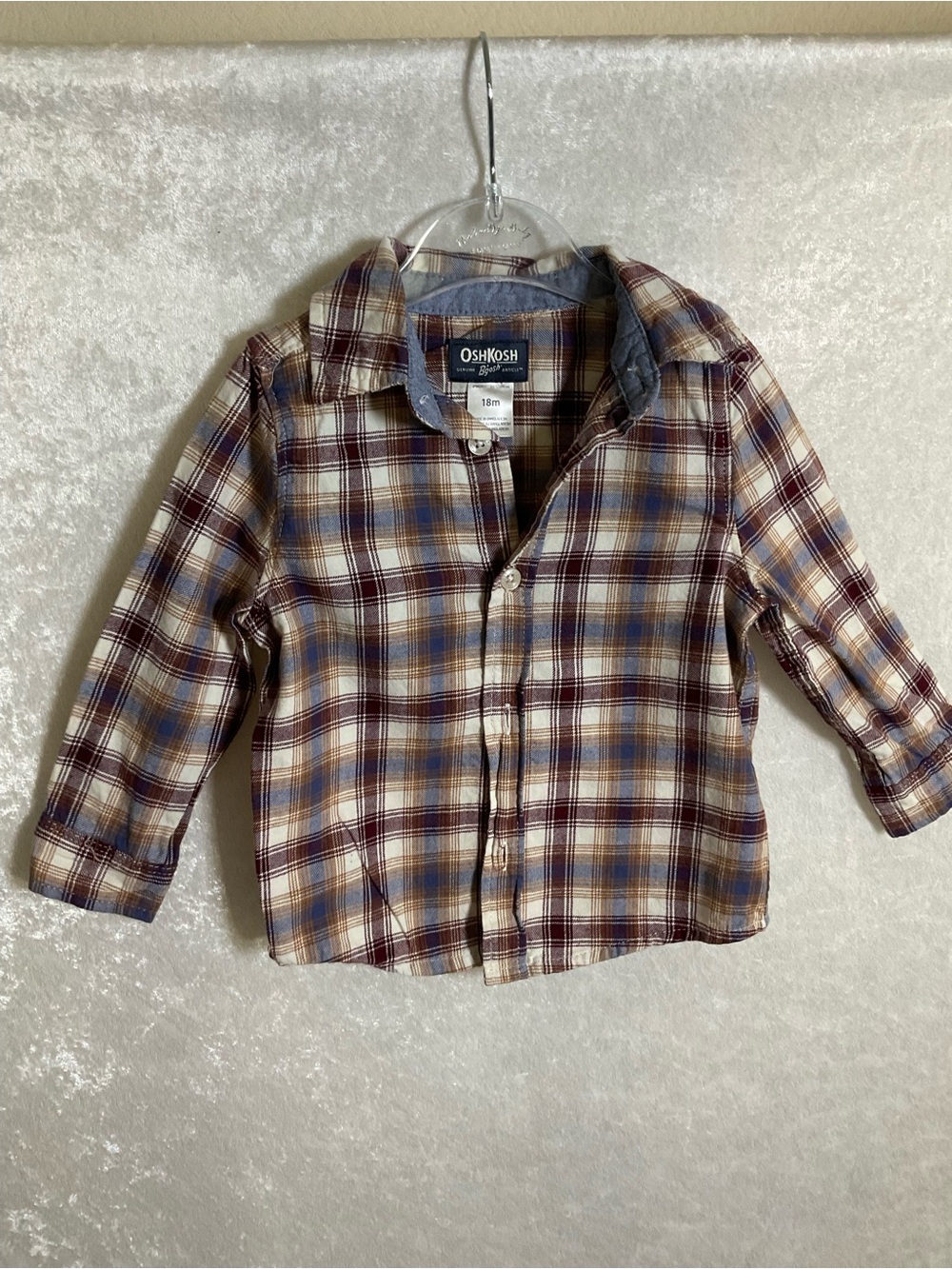 OshKosh B'gosh Plaid Button-Up Shirt in Cream, Blue & Brown